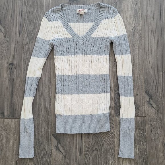 Arizona Striped Vneck Ribbed Sweater XS - Picture 1 of 16